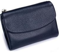 Unisex Pebble Leather Trifold Wallet - Soft Pebbled Leather with Card Slots, Coin Pocket & Slim Profile, Minimalist Wallet for Daily Use, Travel, and Gifting(Dark Blue)