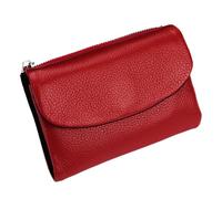 Unisex Pebble Leather Trifold Wallet - Soft Pebbled Leather with Card Slots, Coin Pocket & Slim Profile, Minimalist Wallet for Daily Use, Travel, and Gifting(Red and Black)