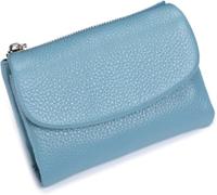 Unisex Pebble Leather Trifold Wallet - Soft Pebbled Leather with Card Slots, Coin Pocket & Slim Profile, Minimalist Wallet for Daily Use, Travel, and Gifting(Linen Blue)