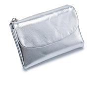 Unisex Pebble Leather Wallet, 5.3In Short Genuine Leather Coin Card Holder, Can Hold Coins, Id Cards, Unisex Clutch Bags (Silver)