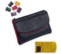Unisex Pebble Leather Wallet, 5.3In Short Genuine Leather Coin Card Holder, Short Genuine Leathers Purse for Coins and Cards, Small Compact Bifold Pocket Purse Multicolor, for Men & Women (A)