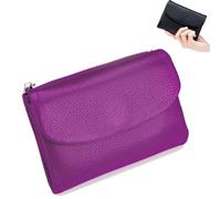 Unisex Pebble Leather Wallet, 5.3In Short Genuine Leather Coin Card Holder, Short Genuine Purse for Coins and Cards, Multicolor Clutch for Women (Purple)