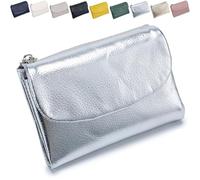 Unisex Pebble Leather Wallet, Aliedxpect Short Genuine Leather Purse for Coins and Cards, Multicolor Clutch for Women, Card Holder and Coin Purse (Silver)