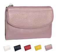 Unisex Pebble Leather Wallet, Genuine Cowhide Bifold Purse for Men & Women with Coin Pocket, Credit Card Slots, Cash Compartments & Soft Pebbled Finish (Pink)