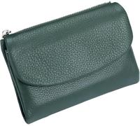 Unisex Pebble Leather Wallet, Genuine Full Grain Small Bifold Purse with Coin Holder, Credit Card Slots & Zippered Pockets, Natural Stone Texture, Multicolor, for Men & Women (Green)