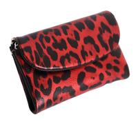 Unisex Pebble Leather Wallet, Genuine Leather Coin Purse with Card Holder，Leopard Print Red
