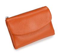 Unisex Pebble Leather Wallet, Genuine Leather RFID Blocking Card Holder Organizer Pocket Mini Wallet with Credit Card Holder, Coin Holder & Cash Slots (Orange)
