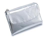Unisex Pebble Leather Wallet, Genuine Leather RFID Blocking Card Holder Organizer Pocket Mini Wallet with Credit Card Holder, Coin Holder & Cash Slots (Silver)
