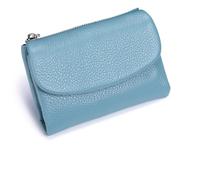 Unisex Pebble Leather Wallet, Genuine Leather RFID Blocking Card Holder Organizer Pocket Mini Wallet with Credit Card Holder, Coin Holder & Cash Slots (Linen Blue)