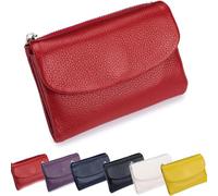 Unisex Pebble Leather Wallet,Genuine Leather with Credit Card Holder,Waterproof&Large Capacity Soft and Comfortable to The Touch (Red)