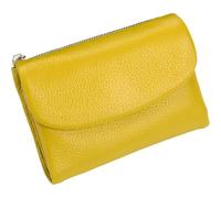 Unisex Pebble Leather Wallet, Short Genuine Leather Purse for Coins and Cards, Compact Travel Card Holder (Yellow)