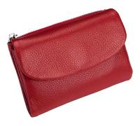 Unisex Pebble Leather Wallet, Short Genuine Leather Purse for Coins and Cards, Compact Travel Card Holder (Red)
