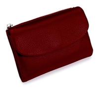 Unisex Pebble Leather Wallet, Short Genuine Leather Purse for Coins and Cards, Compact Travel Card Holder (Red-A)