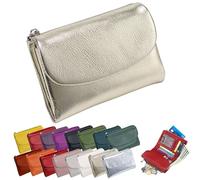 Unisex Pebble Leather Wallet, Short Genuine Leather Purse for Coins and Cards, Small Compact Bifold Pocket Purse with Credit Card Holder, 5.3in Clutch Organizer, Small Wallets for Women (O)