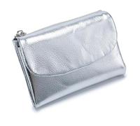 Unisex Pebble Leather Wallet,ShortGenuine Leather Coin Card Holder,Card Holder & Coin Purse,Ultra Thin Clutch for Ladies (Silver)
