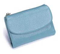 Unisex Pebble Leather Wallet,ShortGenuine Leather Coin Card Holder,Card Holder & Coin Purse,Ultra Thin Clutch for Ladies (Linen Blue)