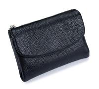 Unisex Pebble Leather Wallet - Small Genuine Leather Card Holder with Coin Zipper, Compact Soft Wallet for Women and Men, 5.3in Short Bifold Clutch Purse Can Hold Coins, Id Cards (Black #1)