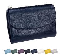 Unisex Pebble Leather Wallet, Small Wallets for Women, Compact Bifold Coin Purse with Credit Card Holder, Coin Holder & Cash Slots, Genuine Leather (Blue)