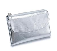 Unisex Pebble Leather Wallet, Small Wallets for Women with Credit Card Holder and Money Clip for Coins and Cards, Unisex Soft Pebble Leather Wallet (Silver)