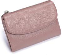 Unisex Pebble Leather Wallet - Soft Pebbled Leather Bifold Design with Multiple Card Slots, Secure Coin Pocket & Slim Profile, Minimalist Wallet for Daily Use, Travel, and Gifts(Pink)