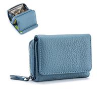 Unisex Pebble Leather Wallet, Women Wallet, Soft Compact RFID Blocking Card Holder with Zipper Coin Pocket, Credit Card Holder, Small Purse for Men and Women (Blue)