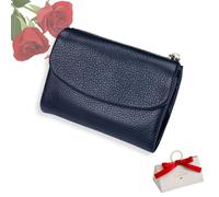 Unisex Pebble Real Leather RFID Wallet, Anti-Thef Pebble Leather Wallet, Soft Short Genuine Zipper Wallets & Card Purse (Dark Blue)