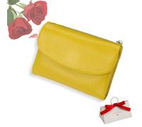 Unisex Pebble Real Leather RFID Wallet, Anti-Thef Pebble Leather Wallet, Soft Short Genuine Zipper Wallets & Card Purse (Yellow)