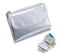 Unisex Pebble Real Leather Wallet, Dual Zipper Coin Purse, Ultra Thin Clutch Purses for Women, Multicolor, for Men & Women (Silver)