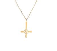 Unisex Pentagram Inverted Cross Necklace for Women Men Stainless Steel Upside Down Cross Choker Devil Lucifer Satan Jewelry fashion