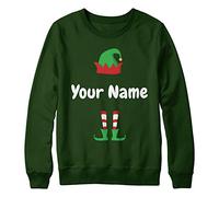 Unisex Personalised Elf Sweatshirt Sweatshirt - Personalised Christmas Jumper for Men Women Kids - Create Your own elf Name, XL, Bottle Green