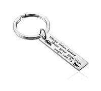 Unisex Personalised Inspirational Keychains, Titanium Steel Key Ring Key Chain, Silver Engraved Never Drive Faster Than Your Guardian Angel can Fly Keychain, Silver