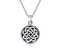 Unisex Personalize Celtic Knot Irish Friendship Round Circle Medallion Pendant Necklace For Women Men Blackened .925 Sterling Silver Customizable