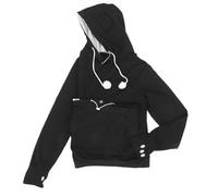 Unisex PET Carrier Hoodie with Zippered Kangaroo Pouch, Black L | Polyester Pullover with Close-fitting Hood, Adjustable Openings, Strong Seams, for Cats, Small Dogs and Short Travel