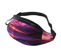 Unisex Pink Beach Sunset Print Belt Bag, Adjustable Strap Waist Bag Crossbody Bag for Travel Hiking Sports