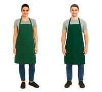 Unisex Plain Aprons for Women and Men with Pocket Catering Kitchen Cooking Baking Gardening Restaurant BBQ and Coffee House Use (Dark Green)