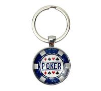Unisex Poker Chip Keychain - Keychain Poker Chip - Keychain with the four symbols of playing cards: spades, hearts, diamonds and clovers - Blue and White Poker Chip Keychain at Casino, grey, XL