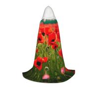 Unisex Poppy Flowers Vivid Petals Print Hooded Cape for Halloween Party | Christmas Cosplay Robe Decorative Comfortable Comfort jedi wizard Witch Vampire Grim Reaper Dark Princess Mage