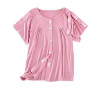 Unisex Post Recovery Shirts with Easy Fasteners for Comfortable Chemo Clothing and Shoulder Tear (L) Pink