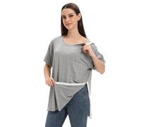 Unisex Post Shoulder Surgery Shirts for Men Rotator Cuff Chest Recovery Shirt Women Full Snap Access Dialysis Chemo Clothing, Grey, Large