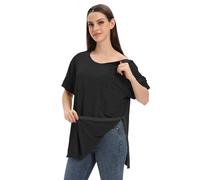Unisex Post Shoulder Surgery Shirts for Men Rotator Cuff Chest Recovery Shirt Women Full Snap Access Dialysis Chemo Clothing, Black, Large