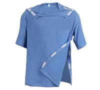 Unisex Post Shoulder Surgery Shirts Recovery Tear Away Short Sleeve Chemo Clothing with Stick On Fasteners, Convenient, Blue, XL