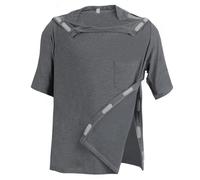 Unisex Post Shoulder Surgery Shirts Recovery Tear Away Short Sleeve Chemo Clothing with Stick On Fasteners, Convenient, Deep Gray, XL