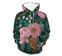 Unisex Printed Hoodie - Red Flowers Men 3D Printed Hooded Casual Sweatshirt Breathable Fashion Jacket Plus Size Spring Autumn Tops Jacket Retro Streetwear Comfortable Clothing S