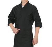 Unisex Professional Chef Jacket Short Sleeve Japanese-style Kitchen Coat (Black, L)