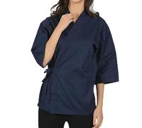 Unisex Professional Chef Jacket Short Sleeve Japanese-style Kitchen Coat (Blue, L)