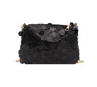 Unisex PU Black Clutch Bag with Dense Sequin Disc Decoration | A compact rectangular bag with a short flap closure and dense round disc embellishment across the front and body for a
