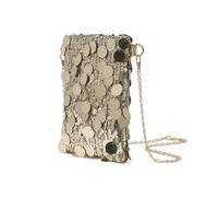 Unisex PU Mini Shoulder Bag with Black Disc Decoration and Chain Strap | This compact black bag is covered with overlapping round discs and has a fine chain shoulder strap for carrying across the