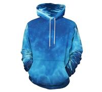 Unisex Pullover Hoodie, Full 3D Printed Exploding Water Ball Graphic Sweatshirt, Breathable Novelty Abstract Nebula Streetwear Drawstring Pullover with Pockets for Men Women 2XL