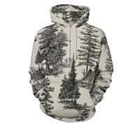 Unisex Pullover Hoodie, Full 3D Printed Woodland Camping Graphic Sweatshirt, Breathable Novelty Vintage Botanicals Forest Streetwear Drawstring Pullover with Pockets for Men Women 6XL