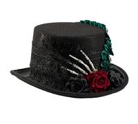 Unisex Punk Accessory Top Hat Wool Magicians Hat With Dark Series Rose Flower And Lace Design For Cocktail Party Victorian For Cosplayers